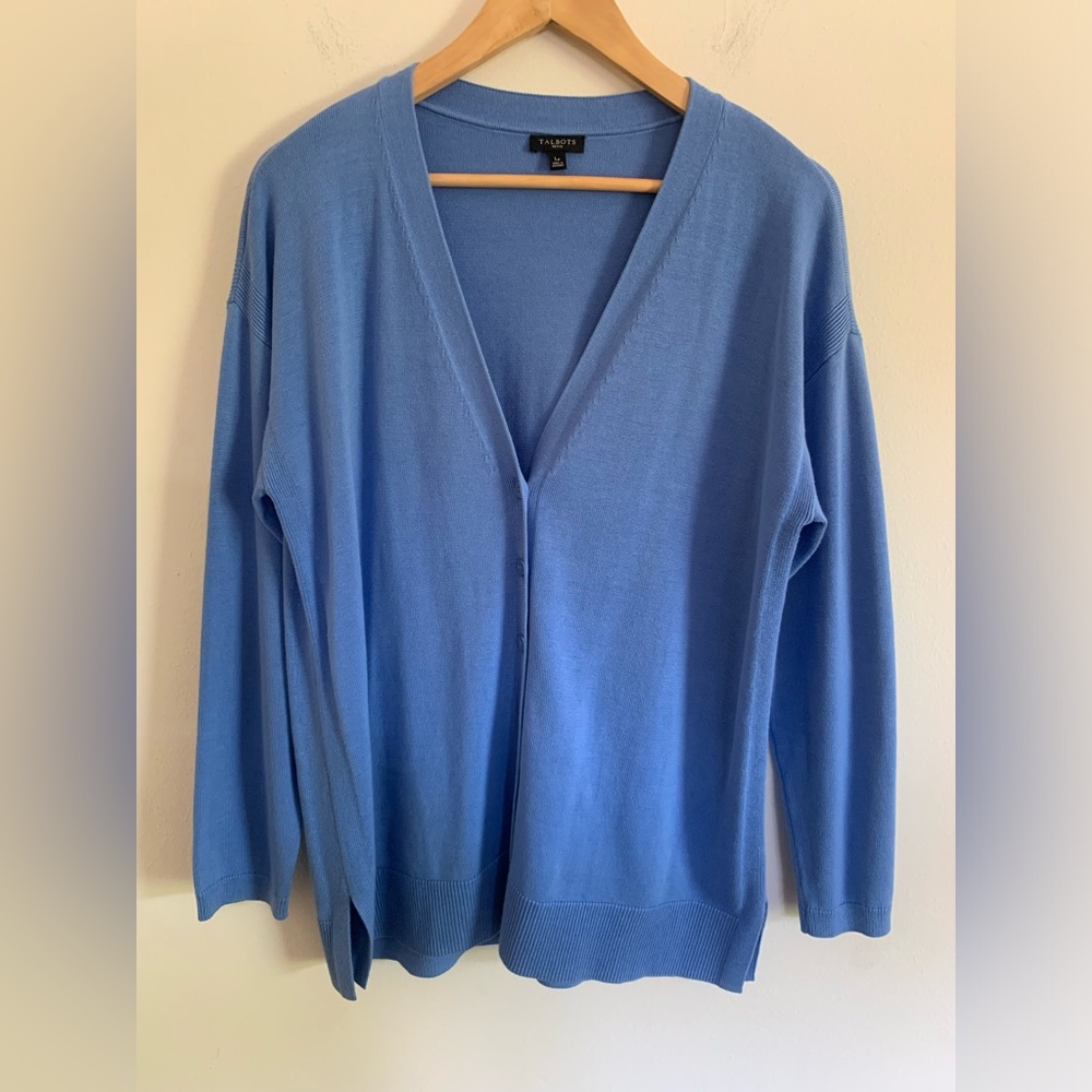 Talbots Blue 3/4 Sleeve Button Front Cardigan Sweater